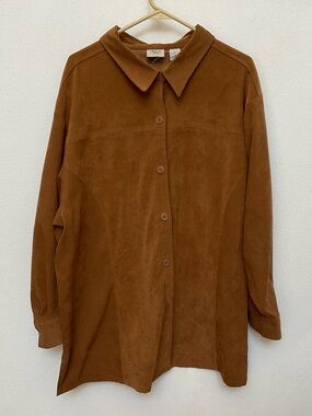 NWB Casuals Camel Brown Faux Suede Collared Button Down Top Size 2X